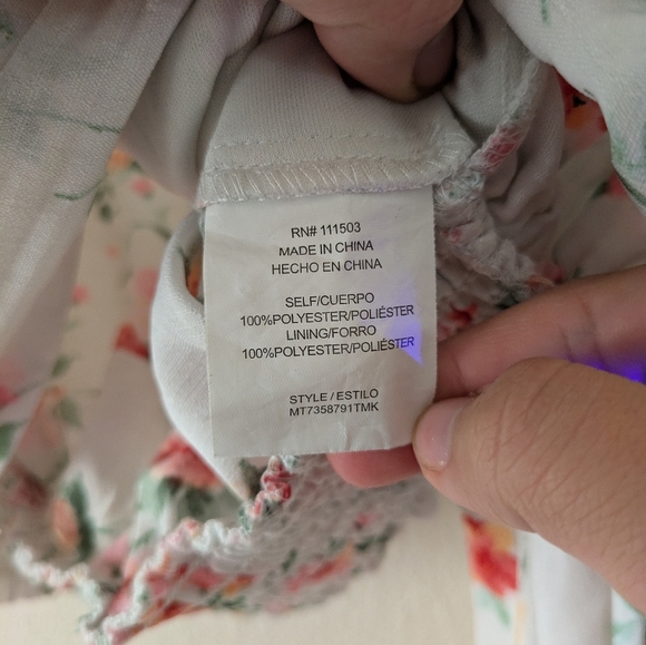 Meraki White Rose Floral Crop Top Long Sleeve Cinch Waist Women's sz S - Picture 7 of 9